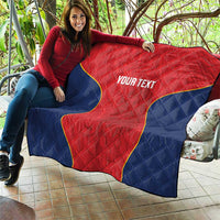 Custom Spain rugby quilt: red-and-blue quilted star, Your Text