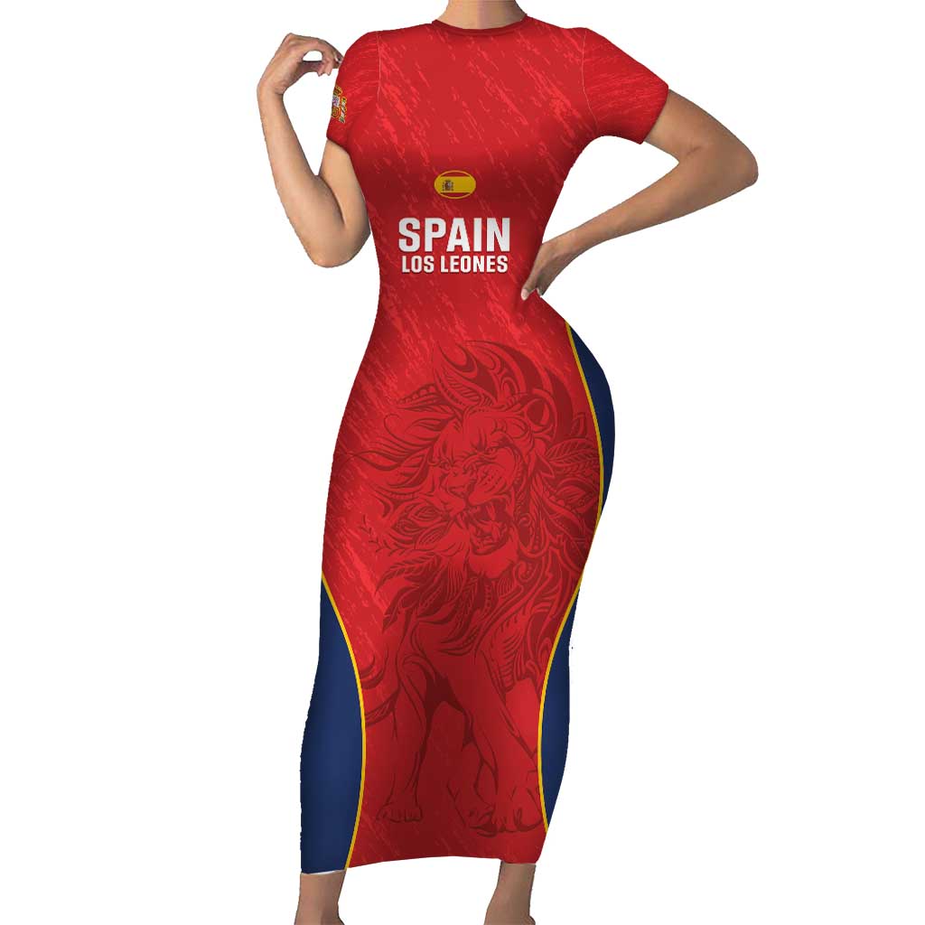 Custom Spain Rugby Short Sleeve Bodycon Dress Go Champions Lions - Wonder Print Shop