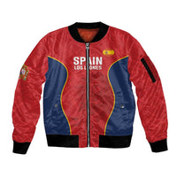 Bomber jacket in red and navy with zip, Spain graphic, ribbed collar and cuffs