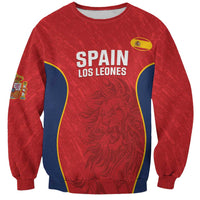 Red Spain rugby sweatshirt with lion graphic and 'SPAIN LOS LEONES' print