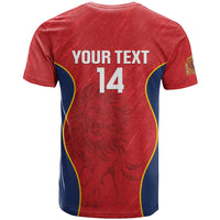 Red Spain rugby T-shirt back with 'YOUR TEXT' and number 14