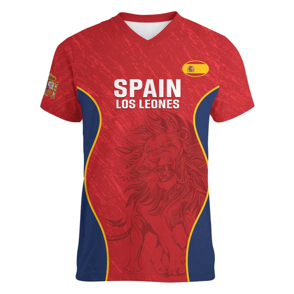 Custom Spain Rugby Women V-Neck T-Shirt Go Champions Lions - Wonder Print Shop