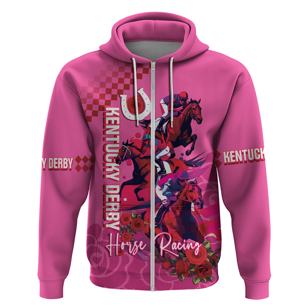 Kentucky Horse Racing Zip Hoodie 150th Anniversary With Roses - Pink Version - Wonder Print Shop