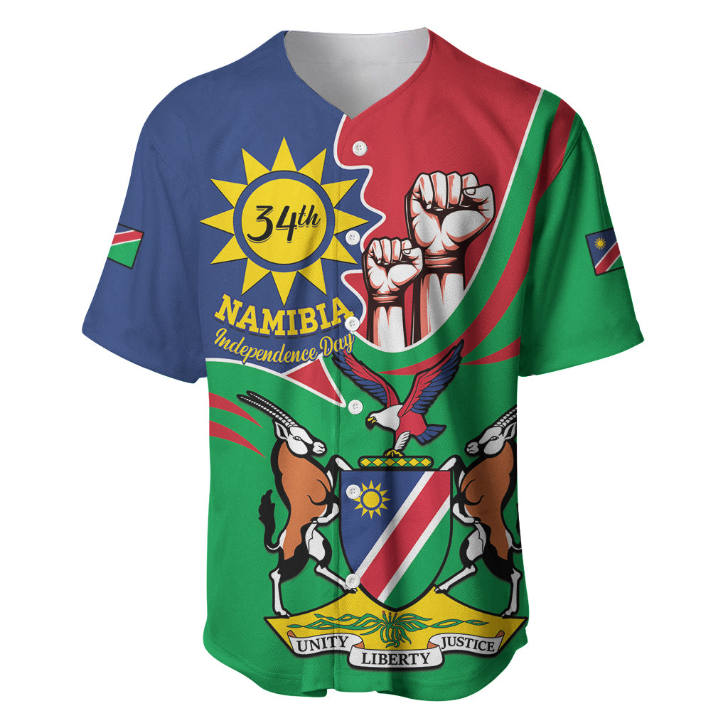 Namibia Independence Day Baseball Jersey Coat Of Arms Curve Style - Wonder Print Shop