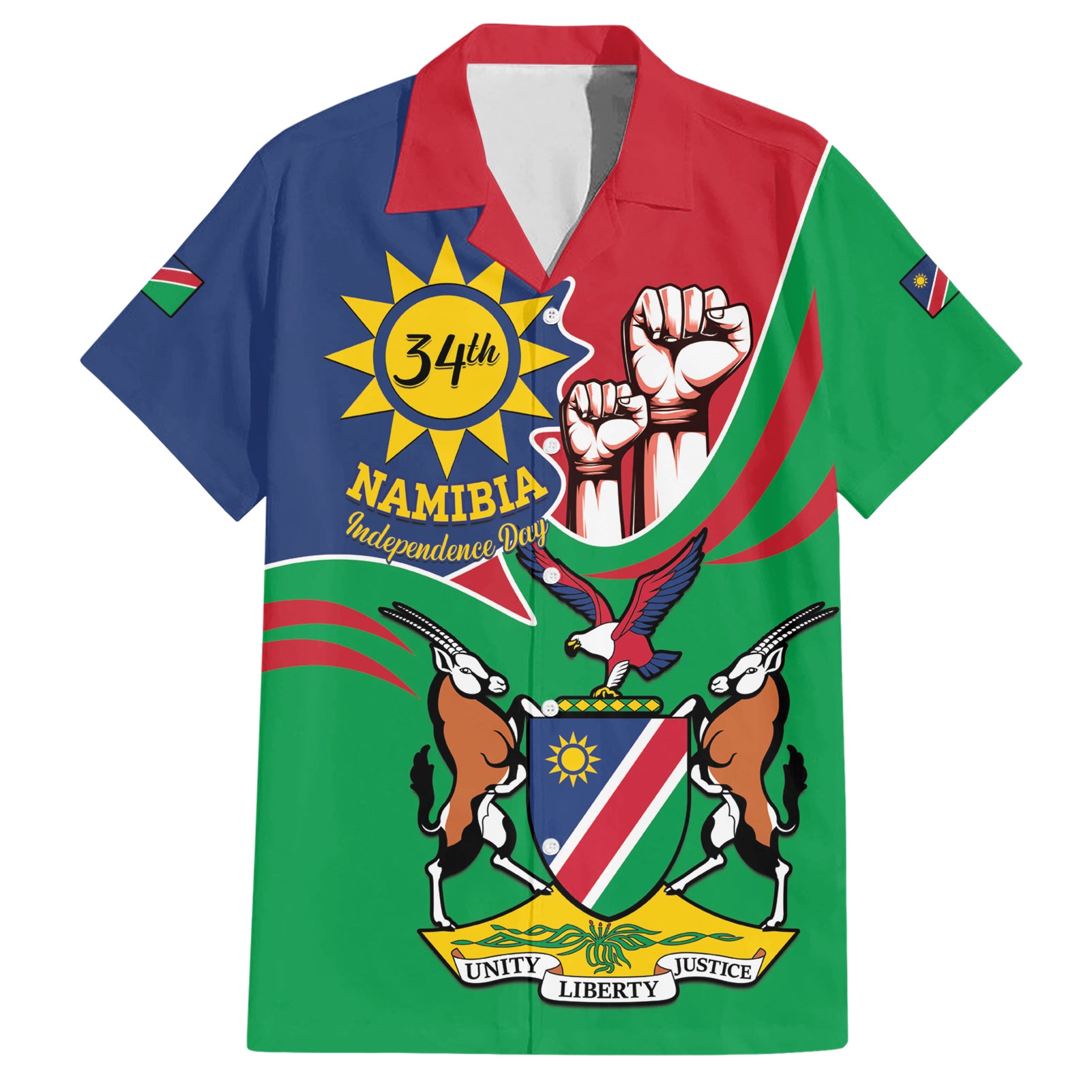 Namibia Independence Day Hawaiian Shirt Coat Of Arms Curve Style - Wonder Print Shop