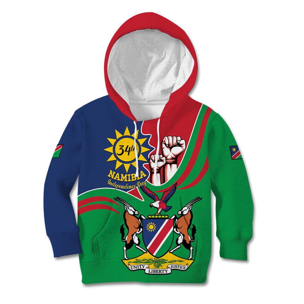 Namibia Independence Day Kid Hoodie Coat Of Arms Curve Style - Wonder Print Shop