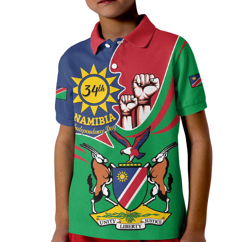 Namibia Independence Day Kid Polo Shirt Coat Of Arms Curve Style - Wonder Print Shop