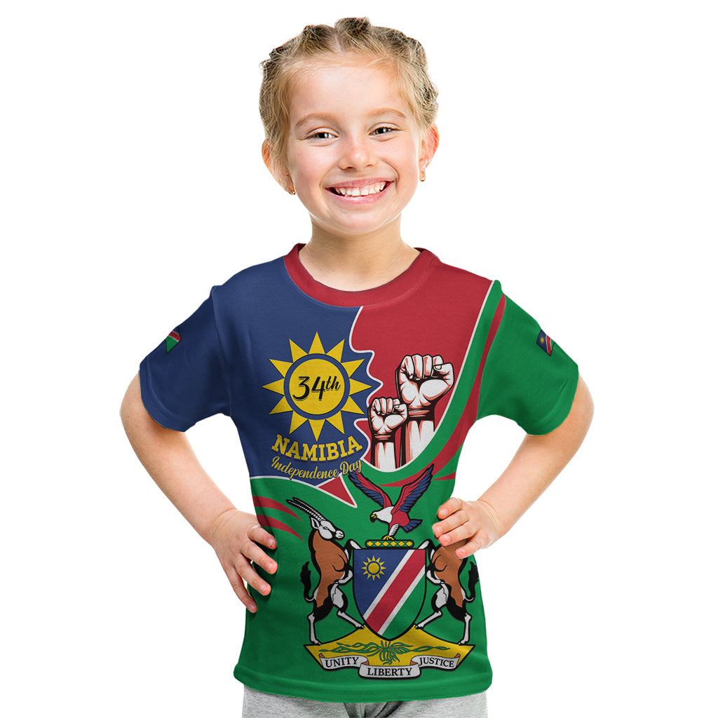 Namibia Independence Day Kid T Shirt Coat Of Arms Curve Style - Wonder Print Shop