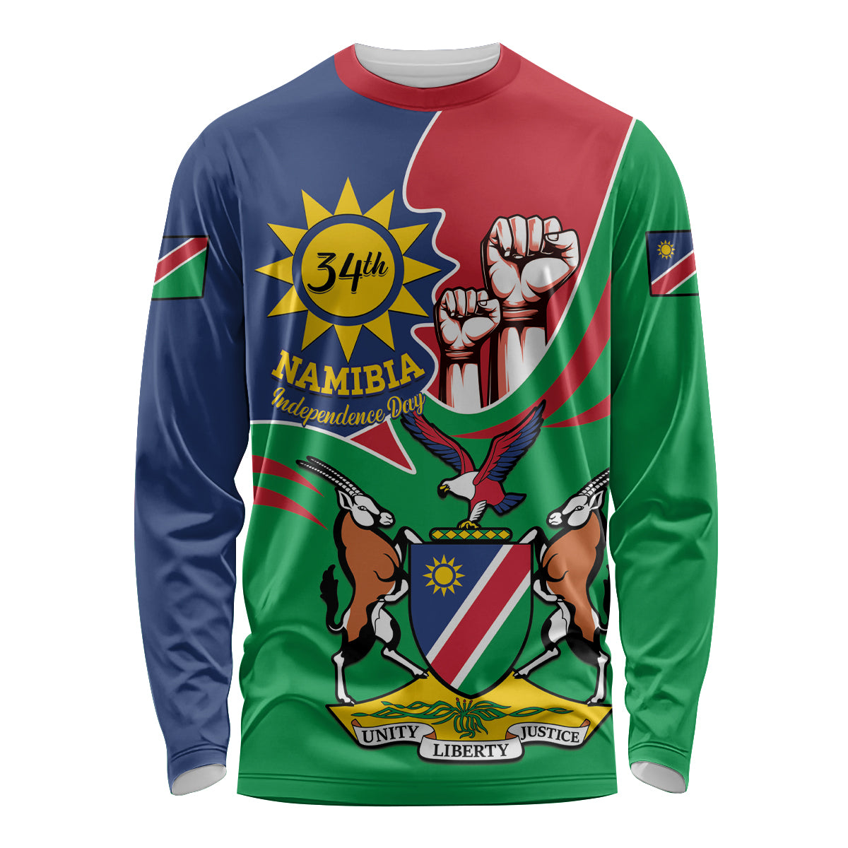 Namibia Independence Day Long Sleeve Shirt Coat Of Arms Curve Style - Wonder Print Shop