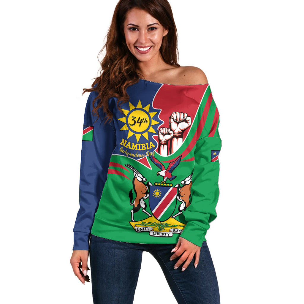 Namibia Independence Day Off Shoulder Sweater Coat Of Arms Curve Style - Wonder Print Shop