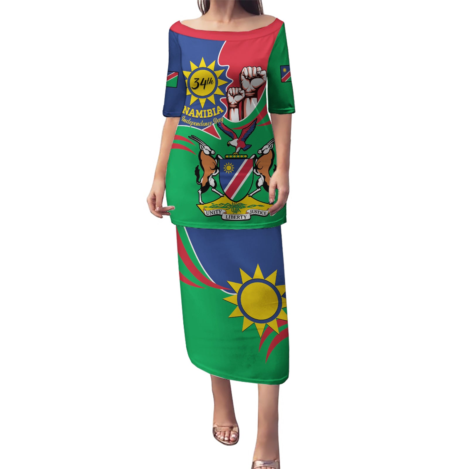 Namibia Independence Day Puletasi Coat Of Arms Curve Style - Wonder Print Shop