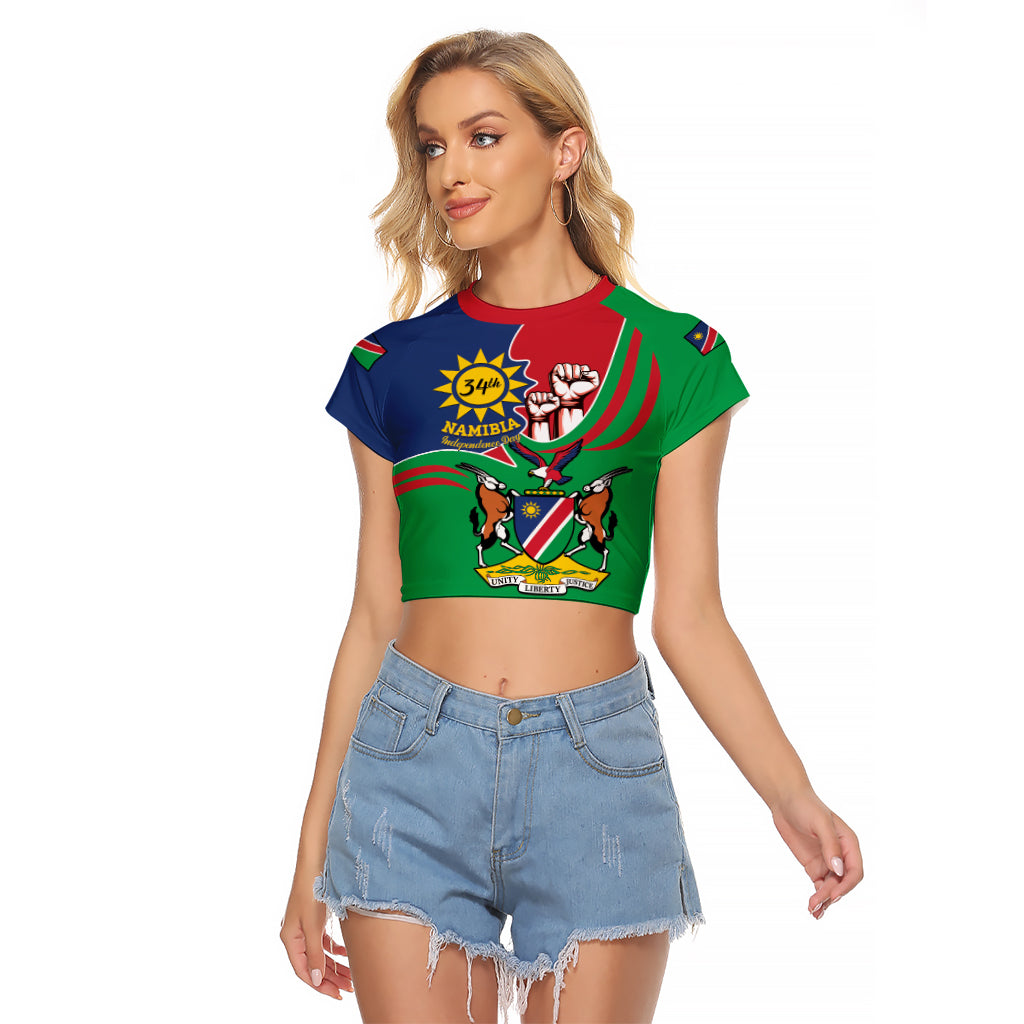 Namibia Independence Day Raglan Cropped T Shirt Coat Of Arms Curve Style - Wonder Print Shop