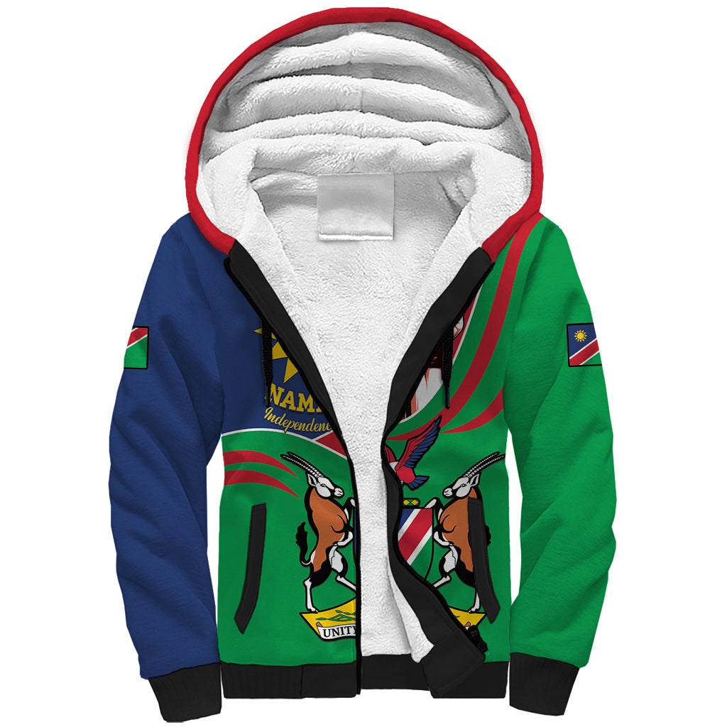 Namibia Independence Day Sherpa Hoodie Coat Of Arms Curve Style - Wonder Print Shop