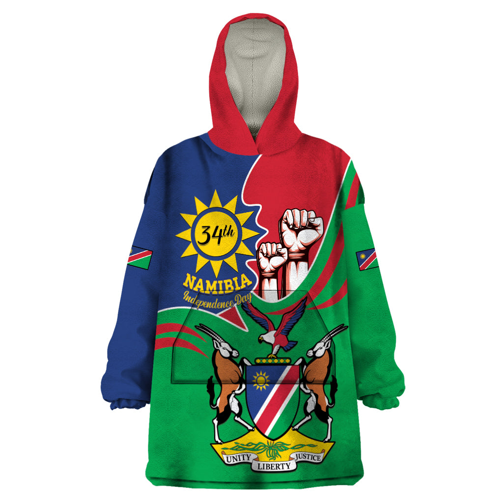 Namibia Independence Day Wearable Blanket Hoodie Coat Of Arms Curve Style - Wonder Print Shop