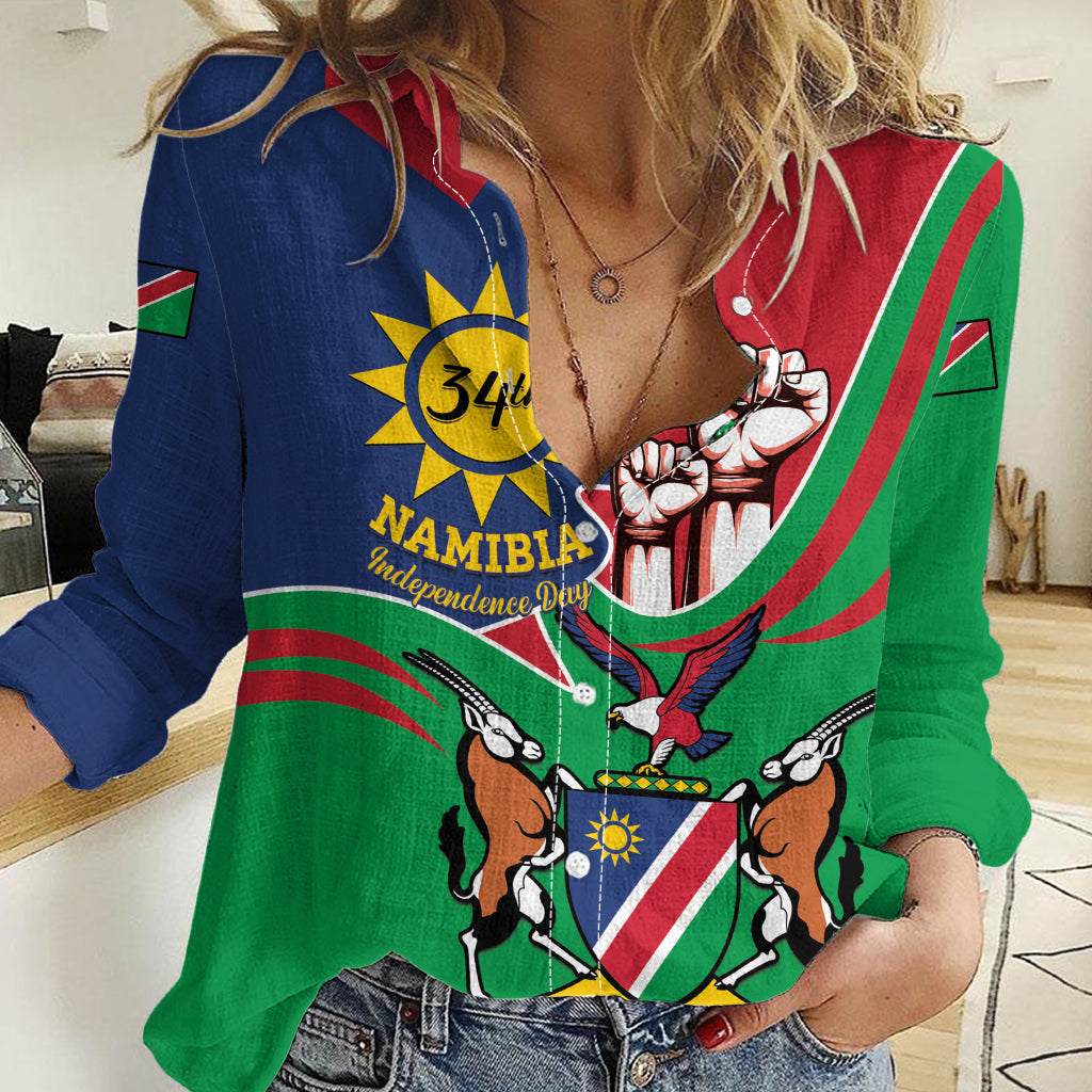 Namibia Independence Day Women Casual Shirt Coat Of Arms Curve Style - Wonder Print Shop