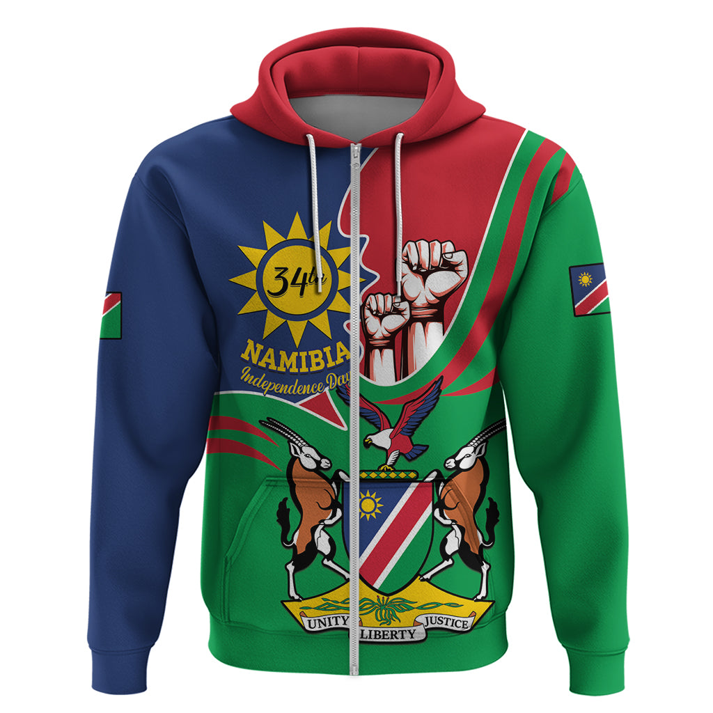 Namibia Independence Day Zip Hoodie Coat Of Arms Curve Style - Wonder Print Shop