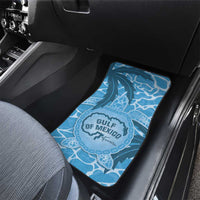 Single blue car mat with Gulf of Mexico turtle logo on ocean wave pattern