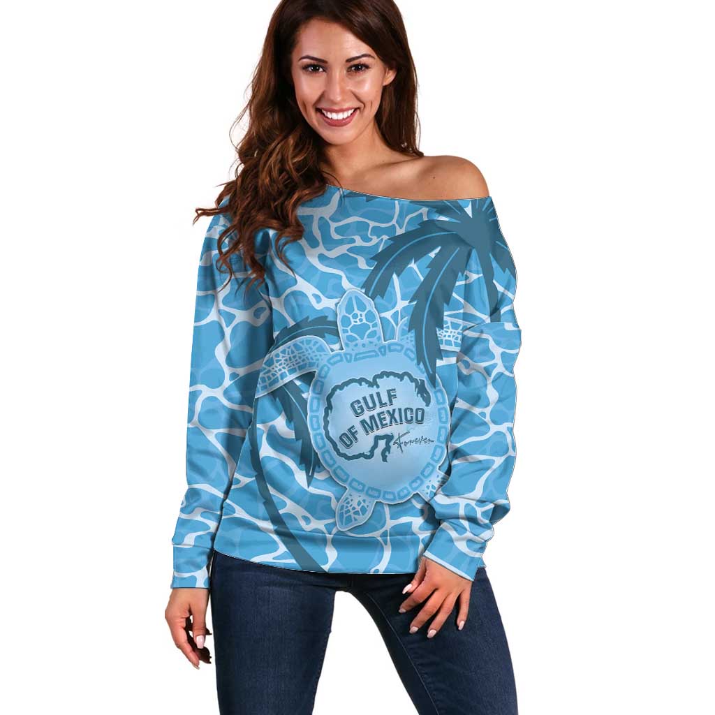 Gulf of Mexico Forever Off Shoulder Sweater Mexican Turtle Blue Version