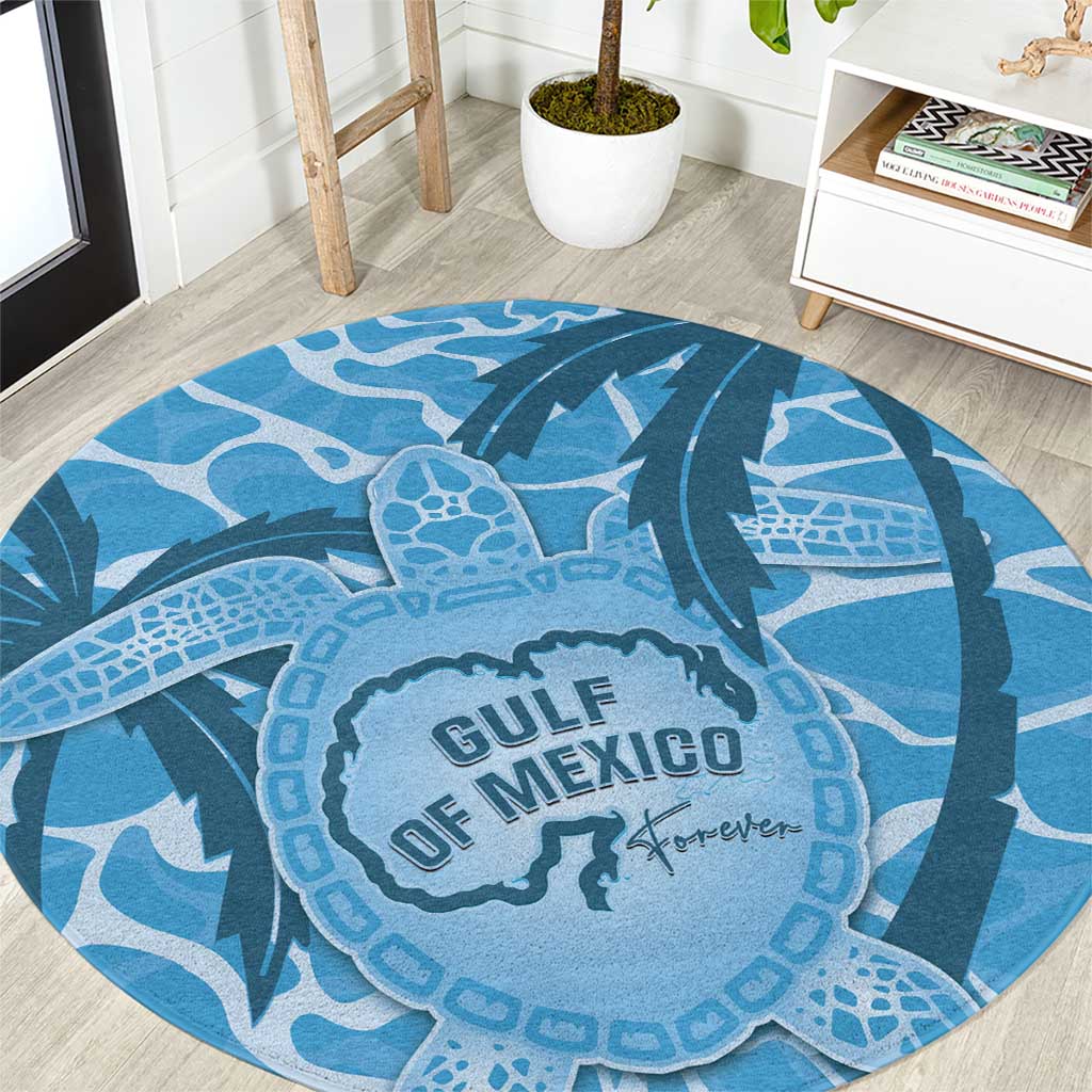 Gulf of Mexico Forever Round Carpet Mexican Turtle Blue Version