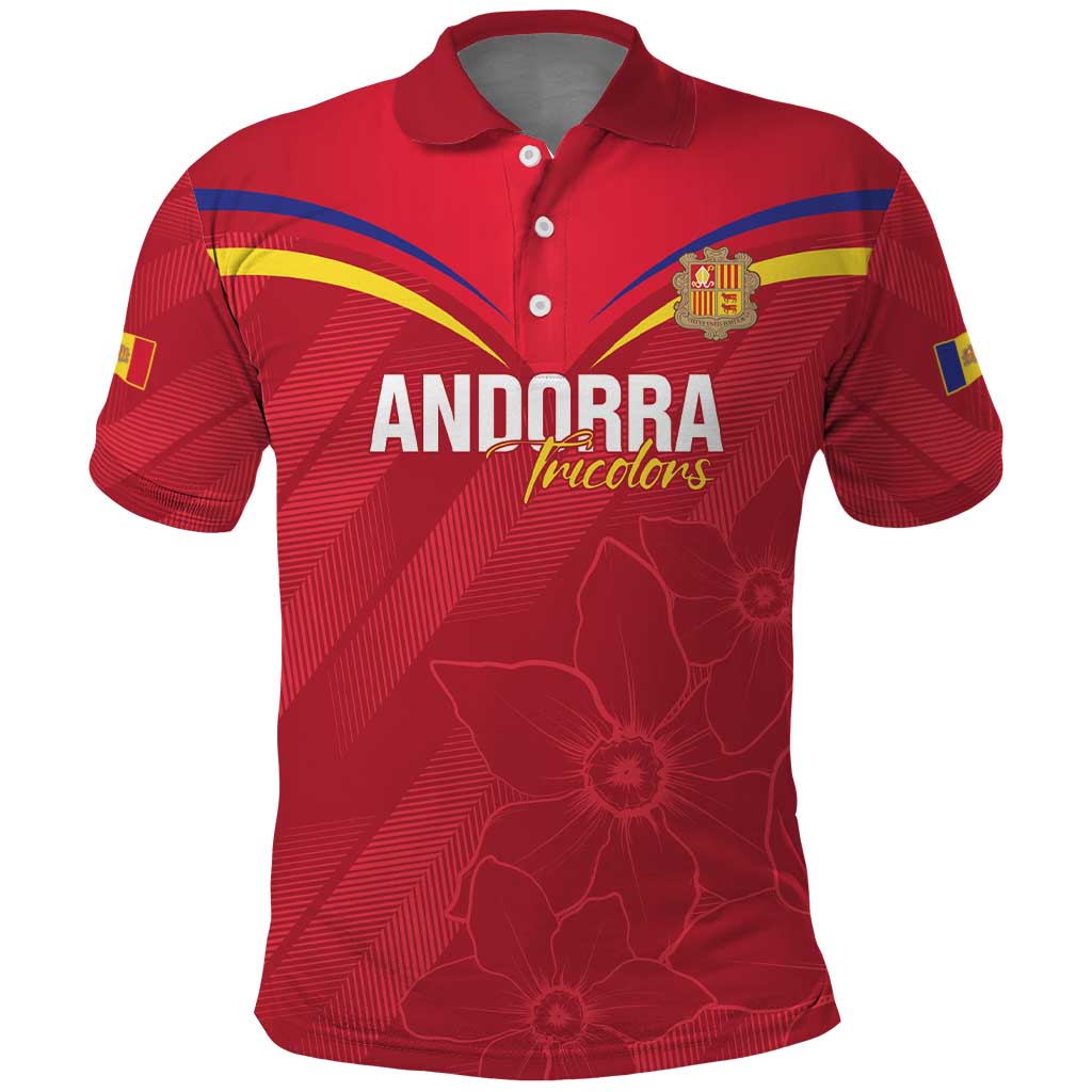 Custom Andorra Football Polo Shirt Come On Tricolors Poet's Narcissus