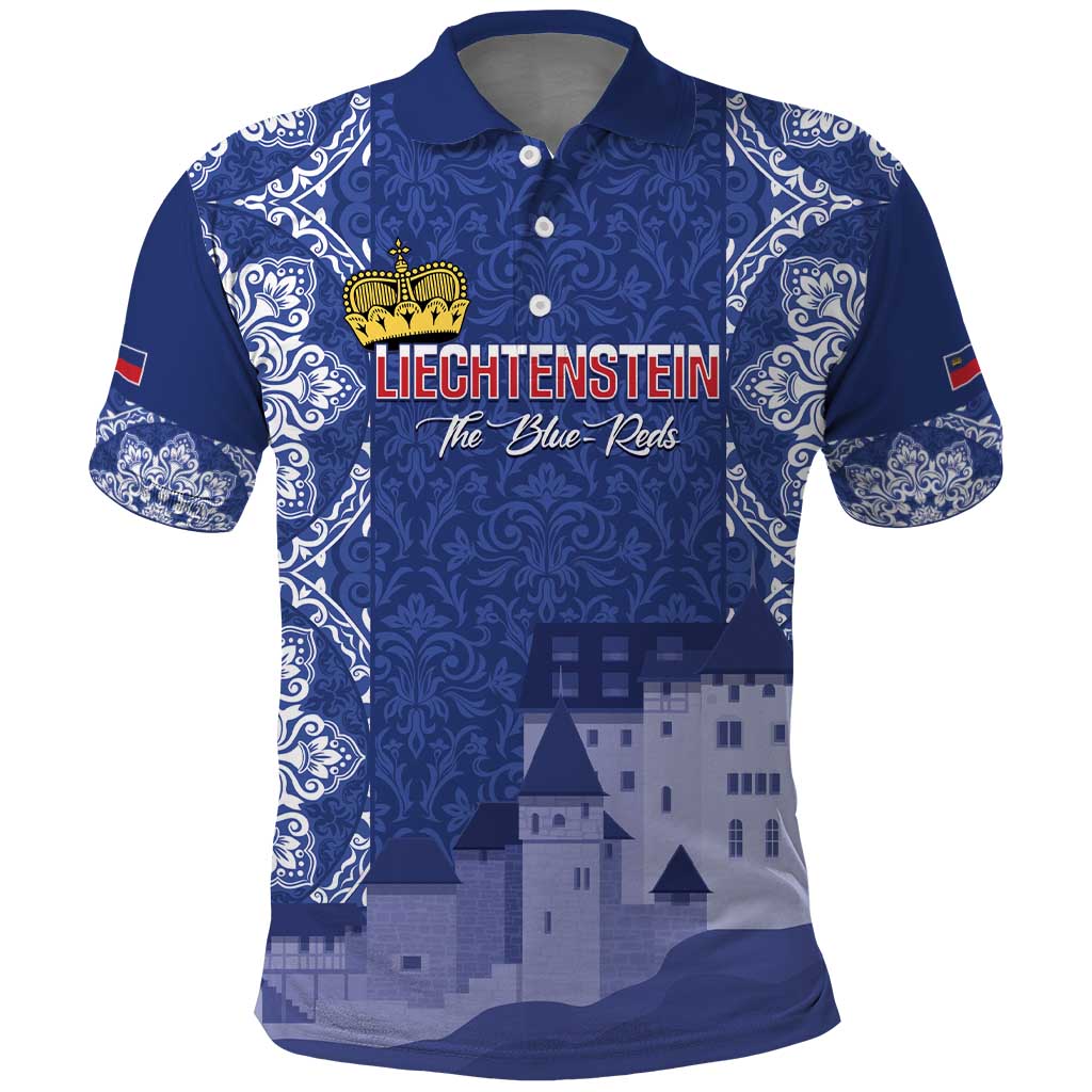 Custom Liechtenstein Football Polo Shirt Go Blue-Reds Gutenberg Castle