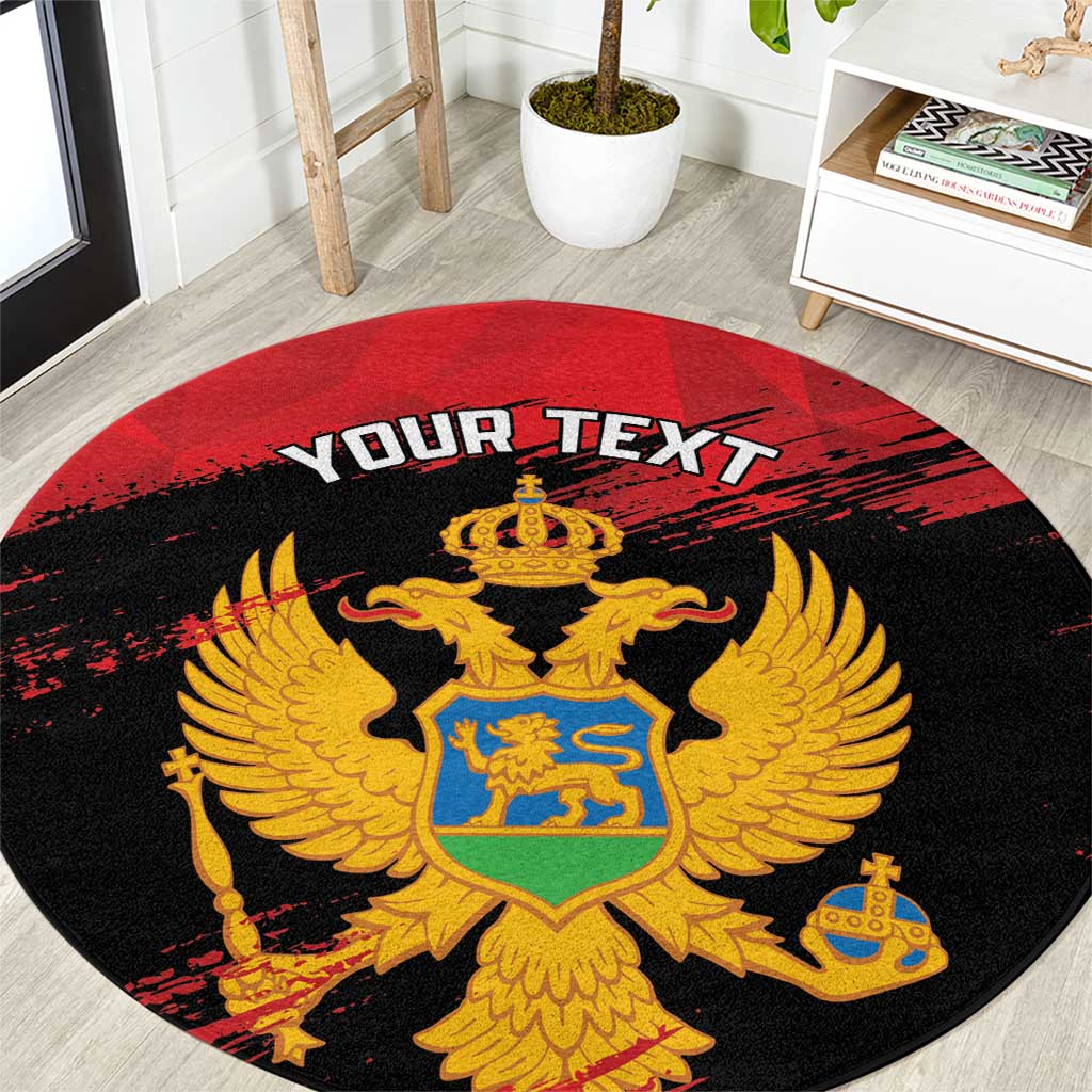 Custom Montenegro Football Round Carpet Hrabri Sokoli Grunge Style