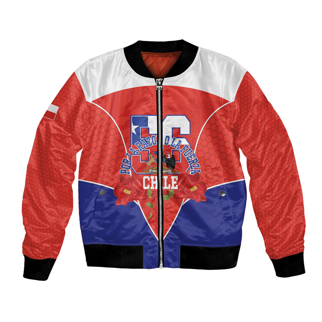 Personalized Chile Independence Day Bomber Jacket Chilean Code 56 Copihue Flowers