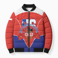 Personalized Chile Independence Day Bomber Puffer Jacket Chilean Code 56 Copihue Flowers