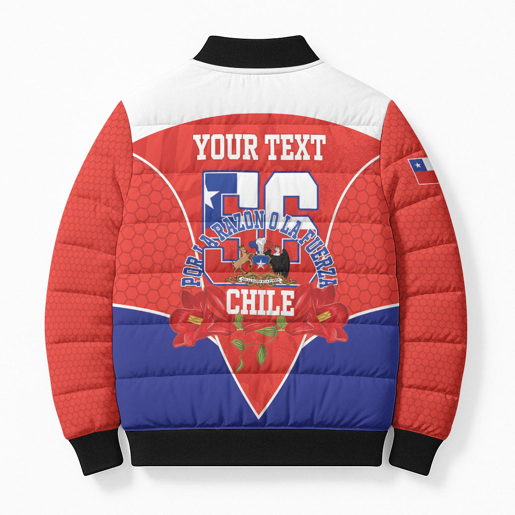 Personalized Chile Independence Day Bomber Puffer Jacket Chilean Code 56 Copihue Flowers