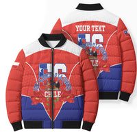 Personalized Chile Independence Day Bomber Puffer Jacket Chilean Code 56 Copihue Flowers