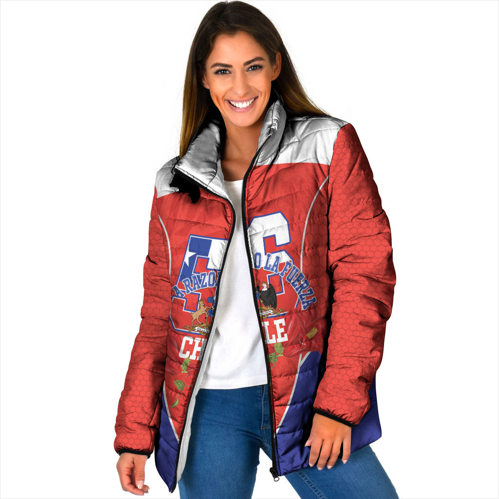 Personalized Chile Independence Day Padded Jacket Chilean Code 56 Copihue Flowers