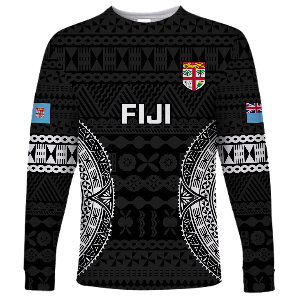 Fiji Rugby Long Sleeve Shirt 2023 Fijian Tapa Pattern World Cup Black - Wonder Print Shop