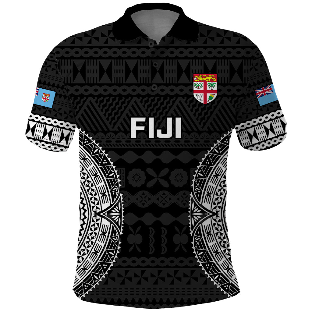 Custom Fiji Rugby Polo Shirt 2023 Fijian Tapa Pattern World Cup Black - Wonder Print Shop