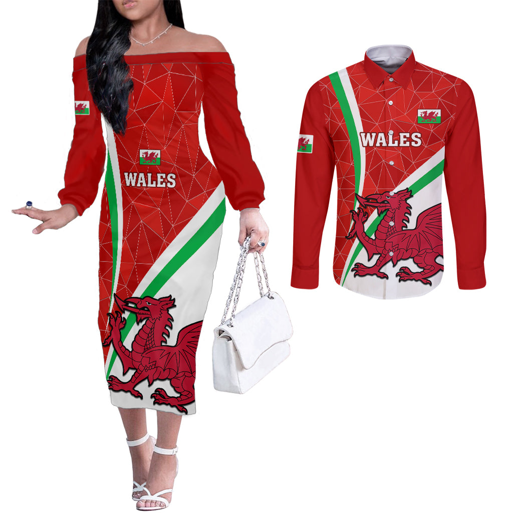 wales-rugby-couples-matching-off-the-shoulder-long-sleeve-dress-and-long-sleeve-button-shirts-2023-world-cup-cymru-curve-style