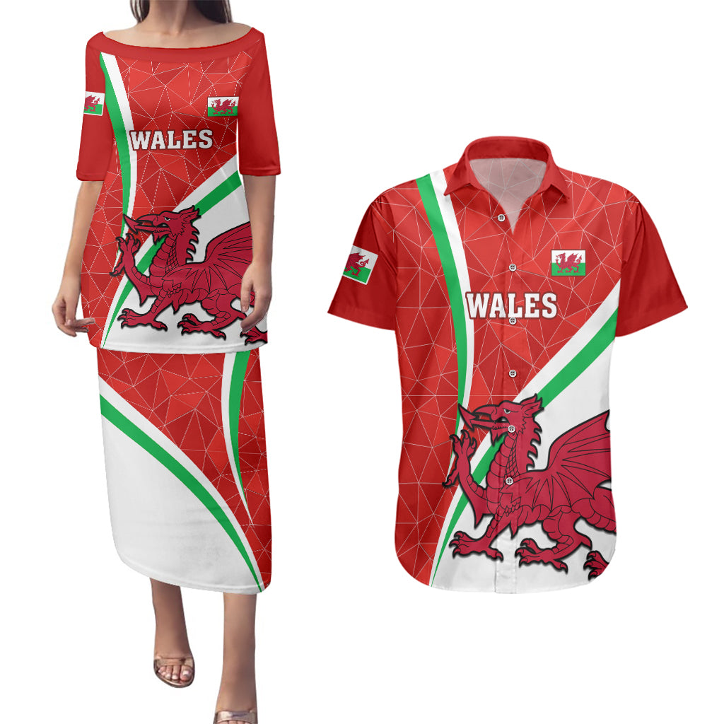 Wales Rugby Couples Matching Puletasi Dress and Hawaiian Shirt 2023 World Cup Cymru Curve Style - Wonder Print Shop