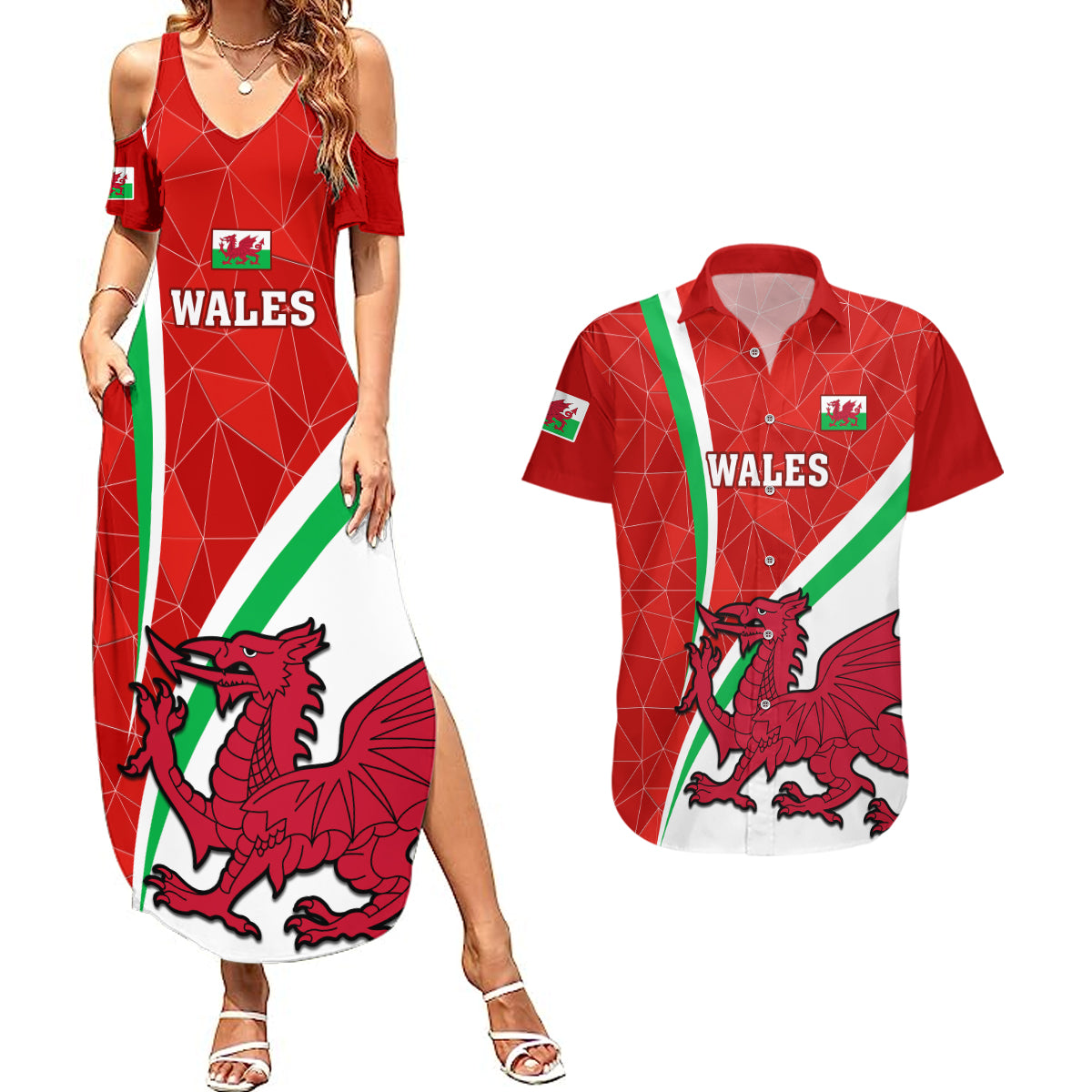 Wales Rugby Couples Matching Summer Maxi Dress and Hawaiian Shirt 2023 World Cup Cymru Curve Style - Wonder Print Shop