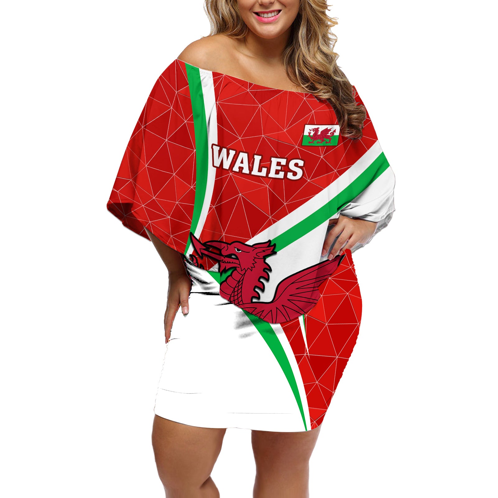 Wales Rugby Off Shoulder Short Dress 2023 World Cup Cymru Curve Style - Wonder Print Shop