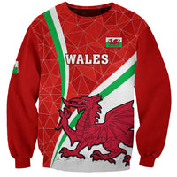 Red Wales rugby sweatshirt with dragon crest and large Wales graphic