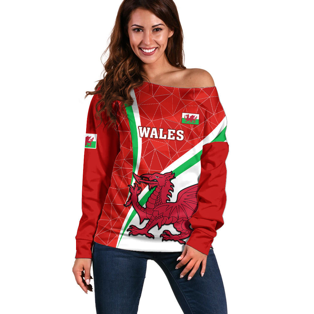 Custom Wales Rugby Off Shoulder Sweater 2023 World Cup Cymru Curve Style - Wonder Print Shop