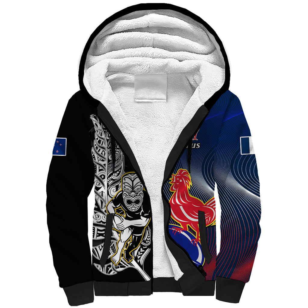 custom-new-zealand-and-france-rugby-sherpa-hoodie-all-black-with-les-bleus-together-2023-world-cup