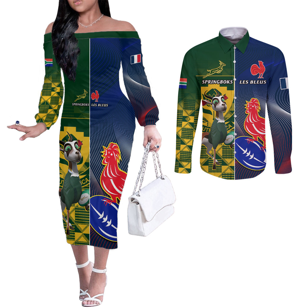 south-africa-and-france-rugby-couples-matching-off-the-shoulder-long-sleeve-dress-and-long-sleeve-button-shirts-springboks-with-les-bleus-together-2023-world-cup