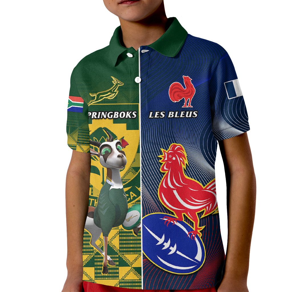 South Africa And France Rugby Kid Polo Shirt Springboks With Les Bleus Together 2023 World Cup - Wonder Print Shop