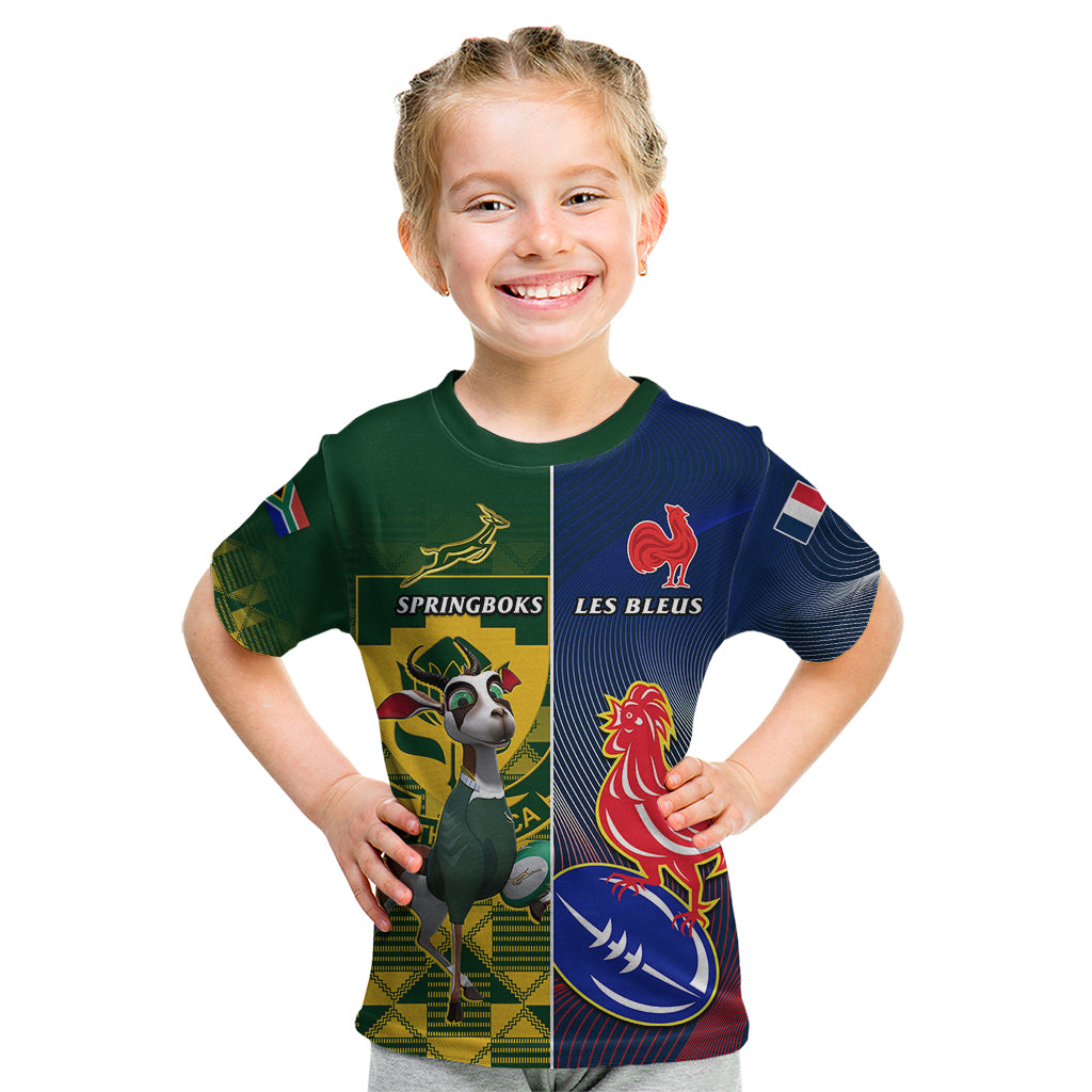 South Africa And France Rugby Kid T Shirt Springboks With Les Bleus Together 2023 World Cup - Wonder Print Shop