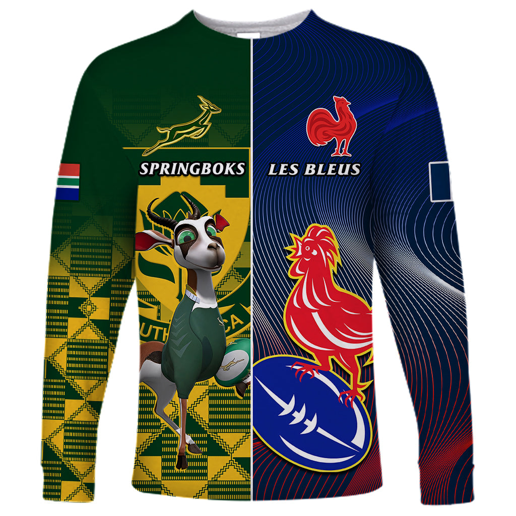 South Africa And France Rugby Long Sleeve Shirt Springboks With Les Bleus Together 2023 World Cup - Wonder Print Shop