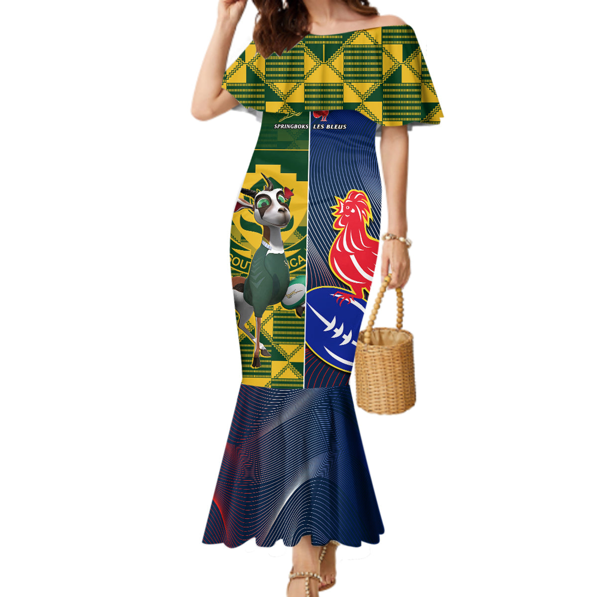 South Africa And France Rugby Mermaid Dress Springboks With Les Bleus Together 2023 World Cup - Wonder Print Shop