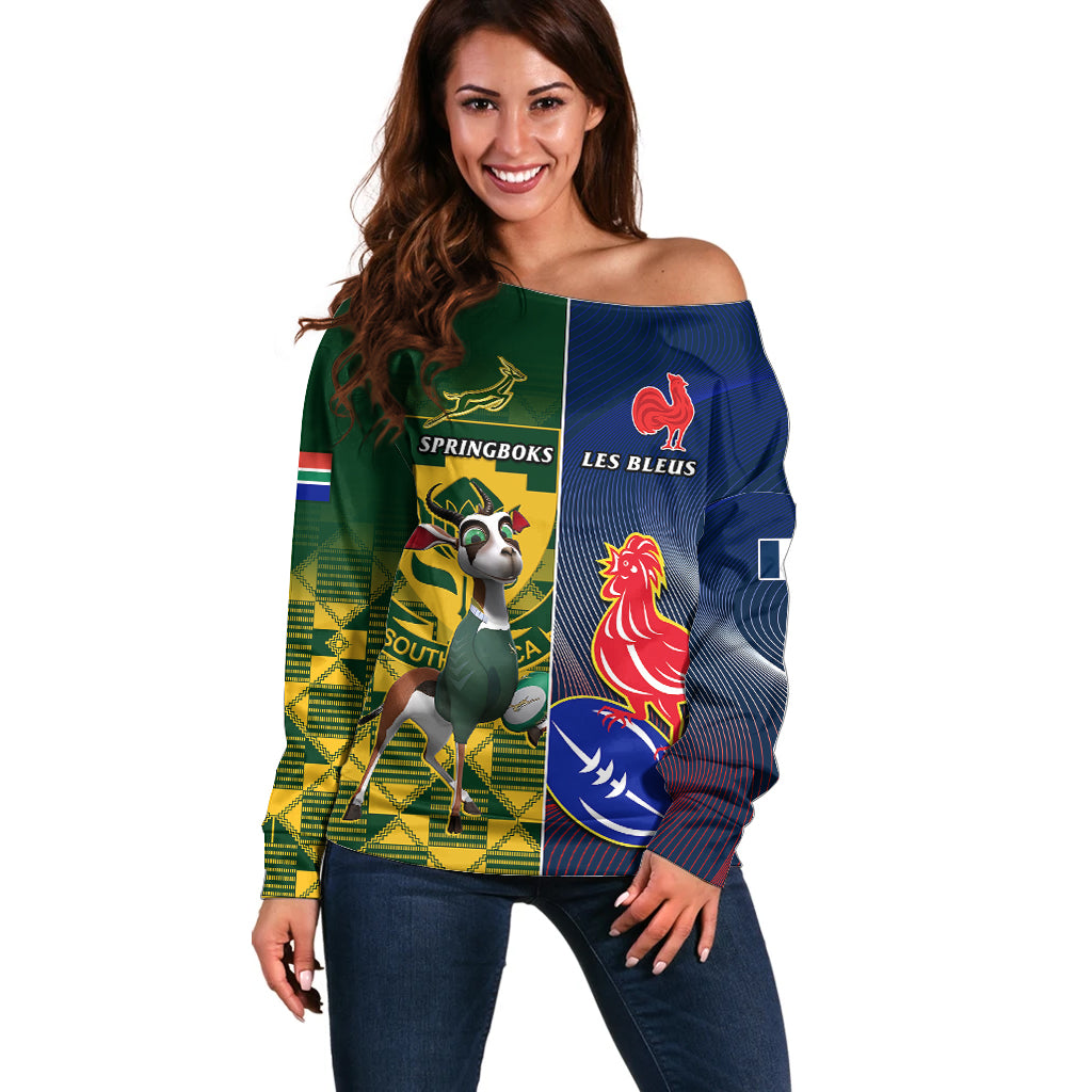 South Africa And France Rugby Off Shoulder Sweater Springboks With Les Bleus Together 2023 World Cup - Wonder Print Shop