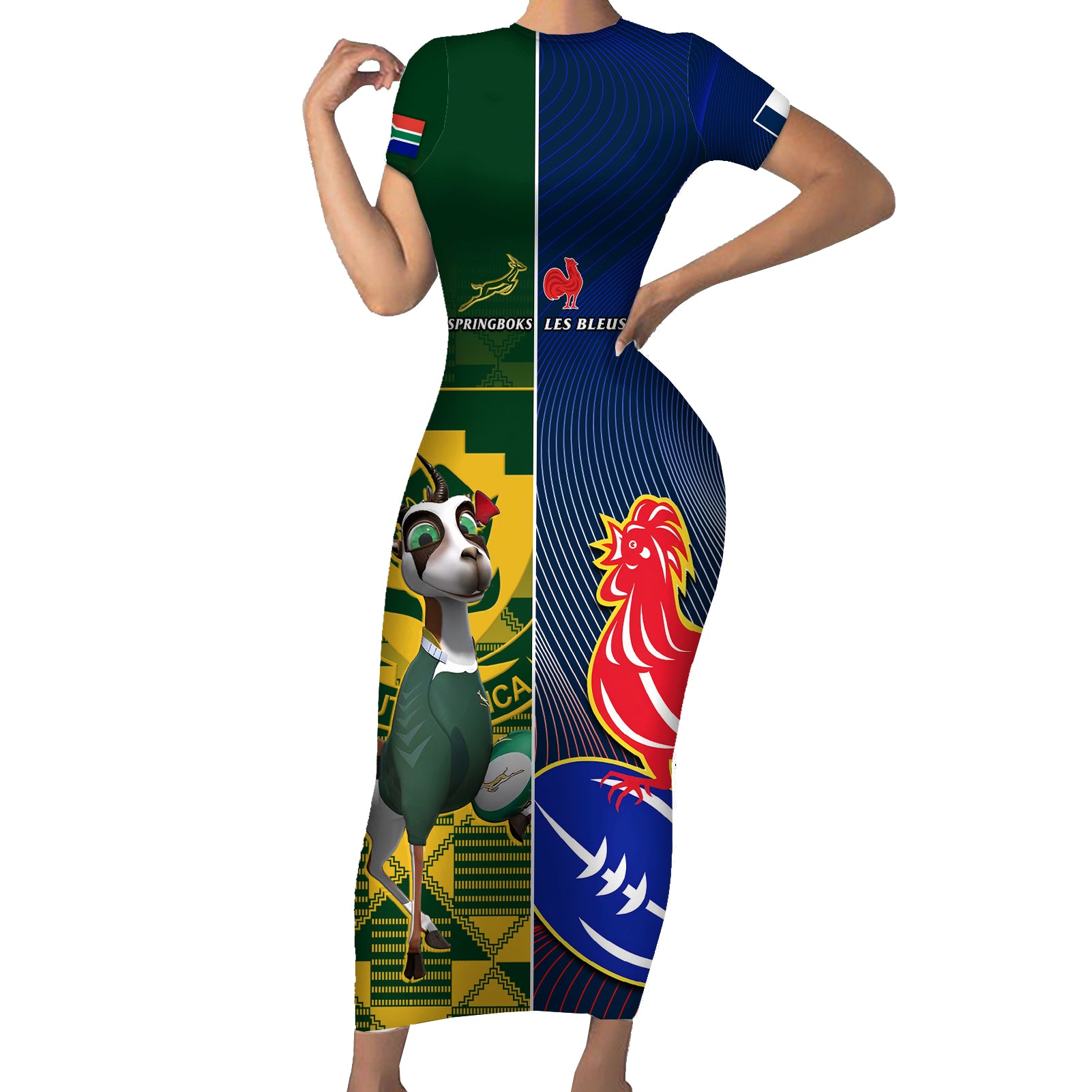 south-africa-and-france-rugby-short-sleeve-bodycon-dress-springboks-with-les-bleus-together-2023-world-cup