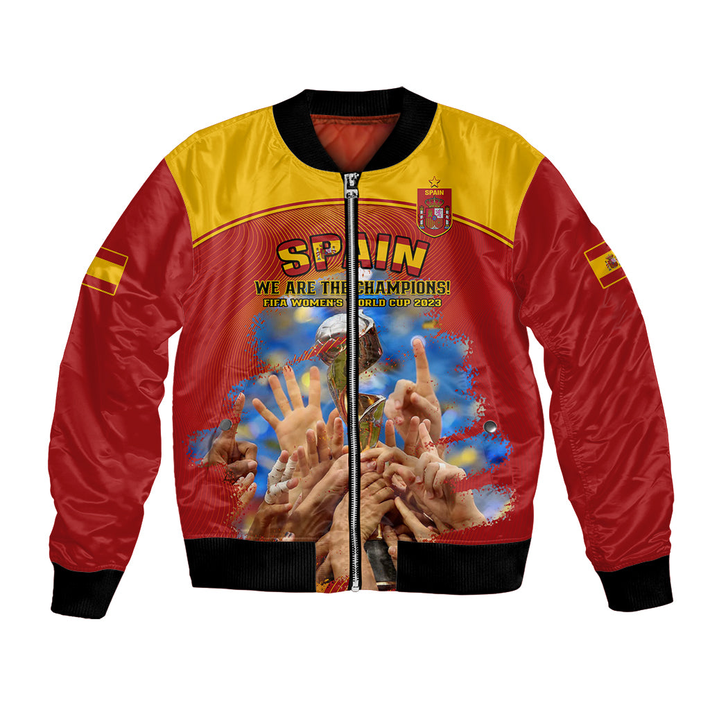 Spain football bomber jacket in red and yellow with full zipper and black ribbed cuffs