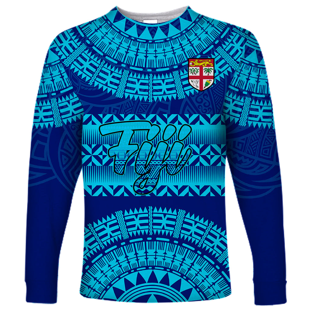 Personalised Fiji Long Sleeve Shirt Unique Fijian Tapa Pattern With Coat Of Arms - Wonder Print Shop