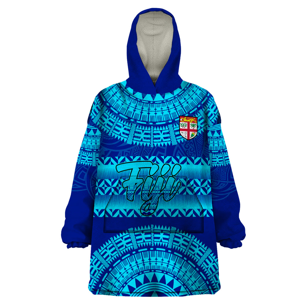 Personalised Fiji Wearable Blanket Hoodie Unique Fijian Tapa Pattern With Coat Of Arms - Wonder Print Shop